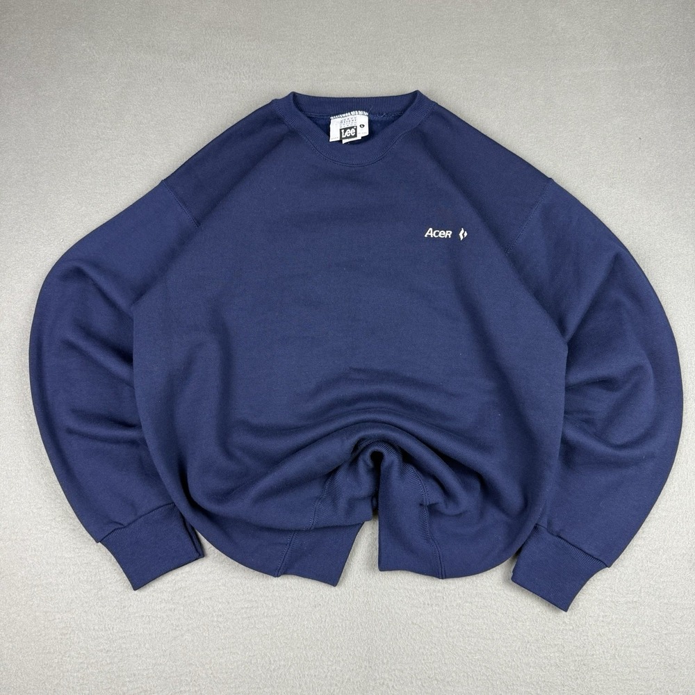 VTG 90s Acer Computer Logo Crewneck Lee Heavy Weight Navy Blue Sweater‎ Sz Large